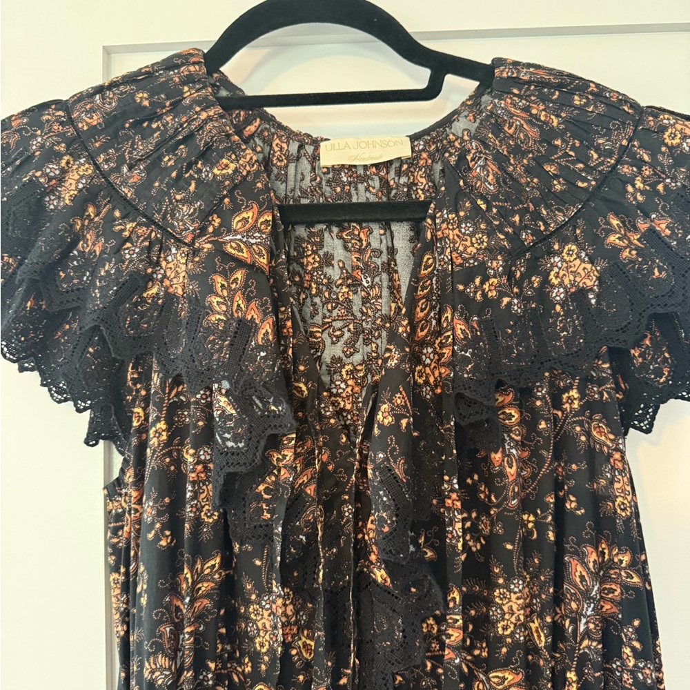 Ulla Johnson Black and Brown Floral Midi Dress - Picture 4 of 14